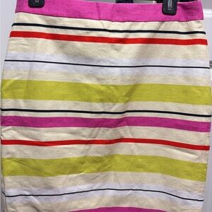 Banana Republic Pink and Yellow Striped A-Line Skirt | summer Linen